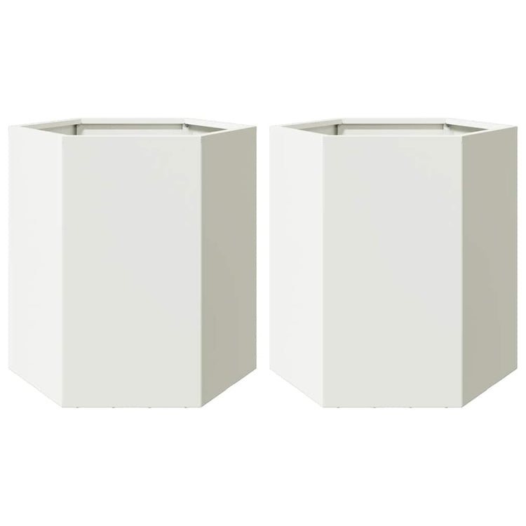 Vidaxl Planters 2 St Hexagon 46x40x45 cm en acier blanc