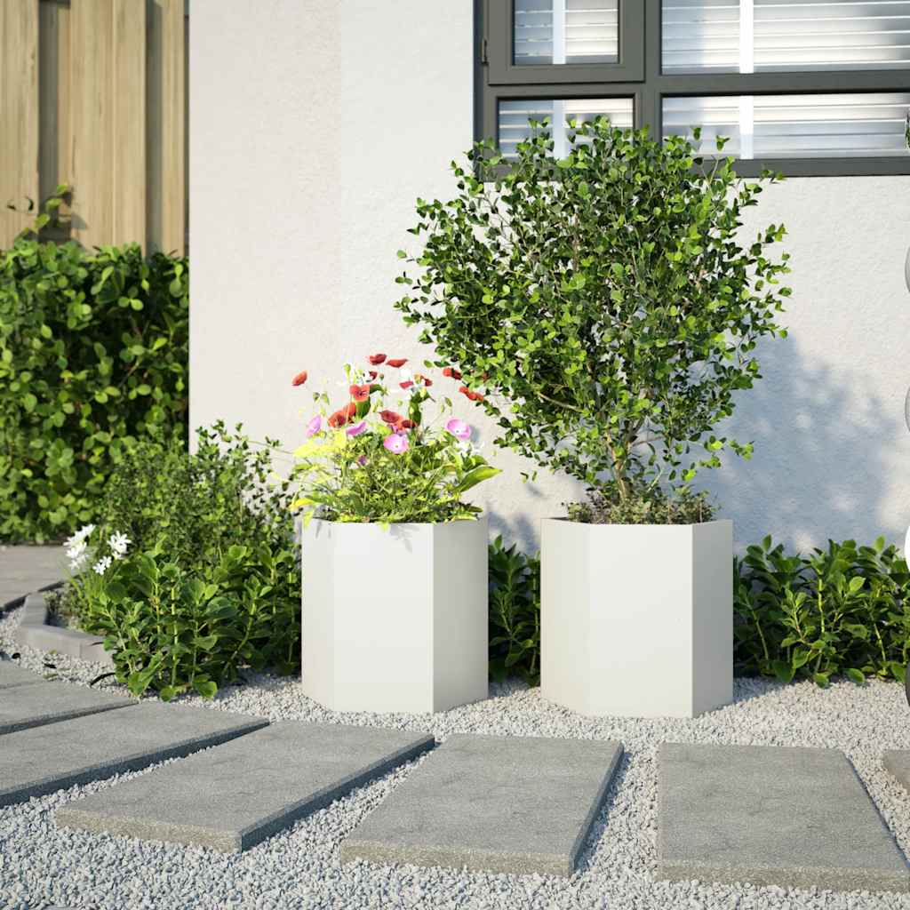 Vidaxl Planters 2 St Hexagon 46x40x45 cm en acier blanc