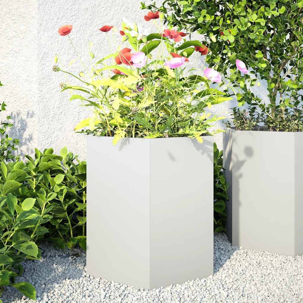 Vidaxl Planters 2 St Hexagon 46x40x45 cm en acier blanc