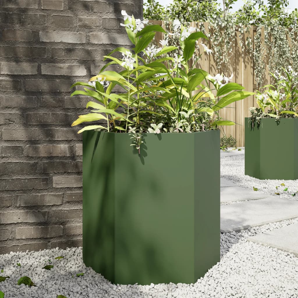Vidaxl plannet hexagon 46x40x45 cm en acier olive vert