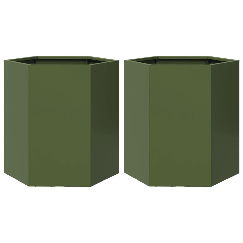 Vidaxl Planters 2 St Hexagon 46x40x45 cm en acier vert olive