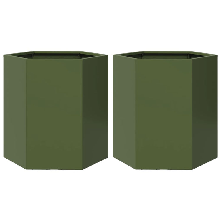 Vidaxl Planters 2 St Hexagon 46x40x45 cm en acier vert olive