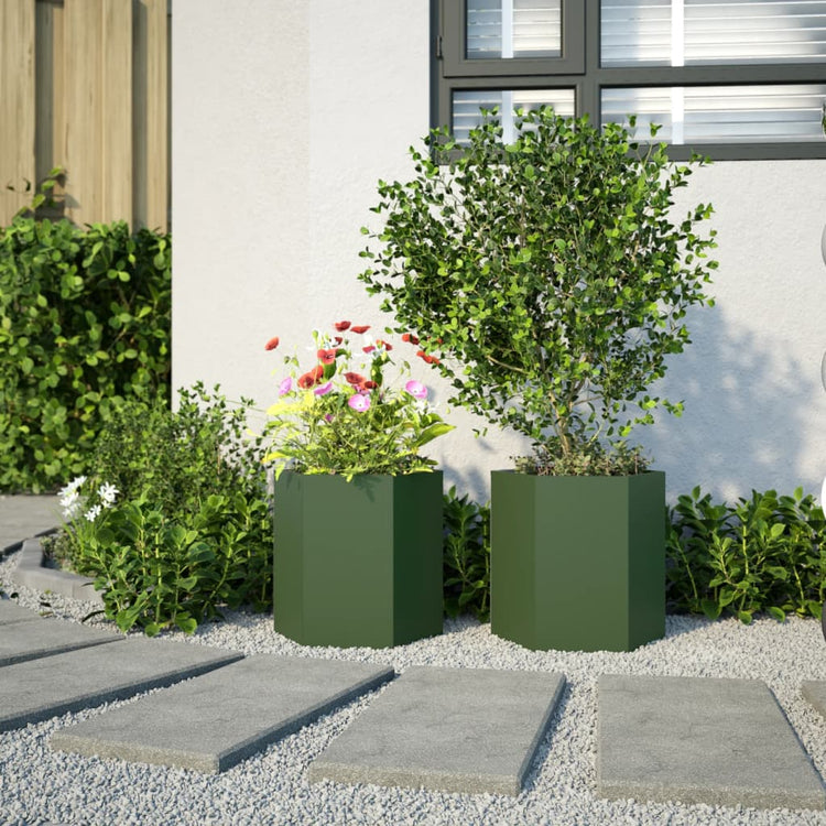 Vidaxl Planters 2 St Hexagon 46x40x45 cm en acier vert olive