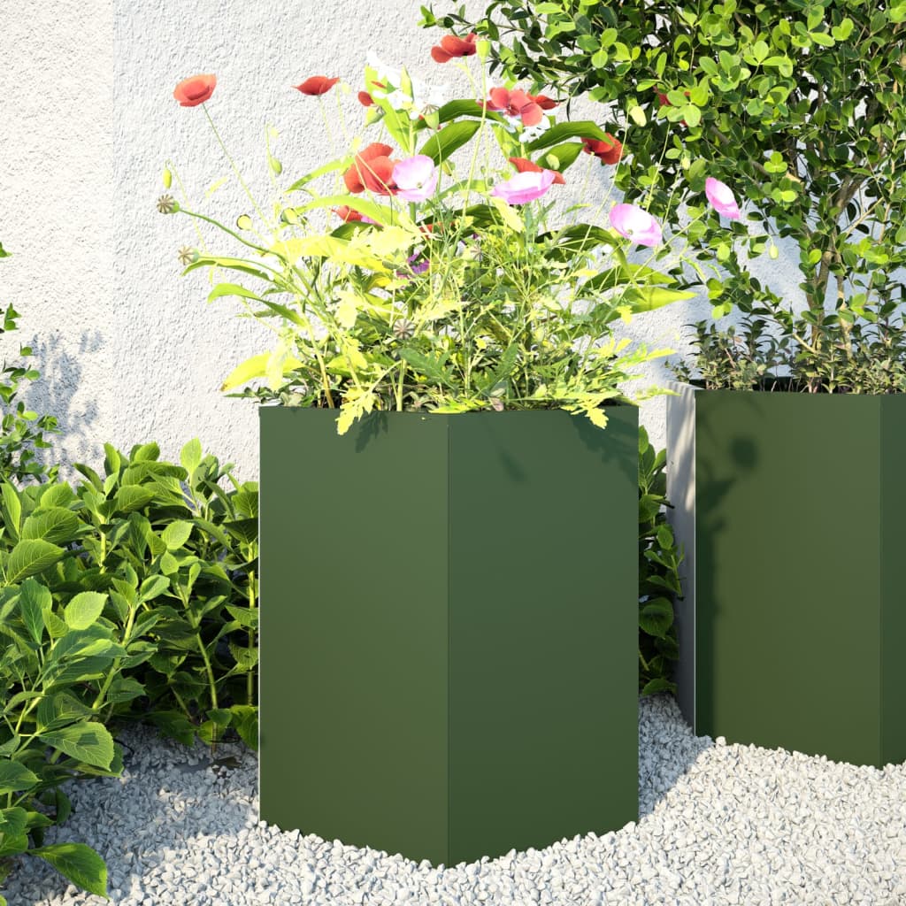 Vidaxl Planters 2 St Hexagon 46x40x45 cm en acier vert olive