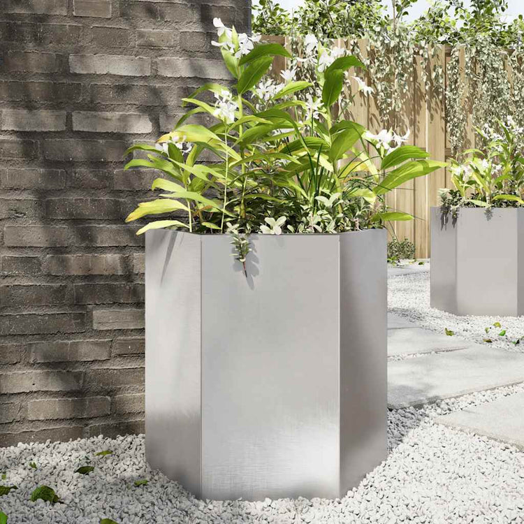Vidaxl plannet hexagon 46x40x45 cm en acier inoxydable