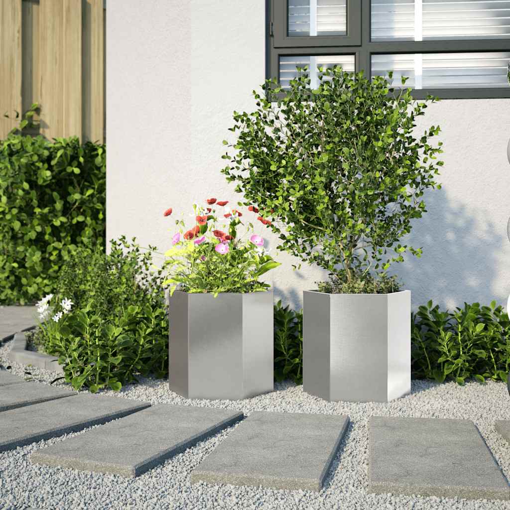 Vidaxl Planters 2 St Hexagon 46x40x45 cm en acier inoxydable