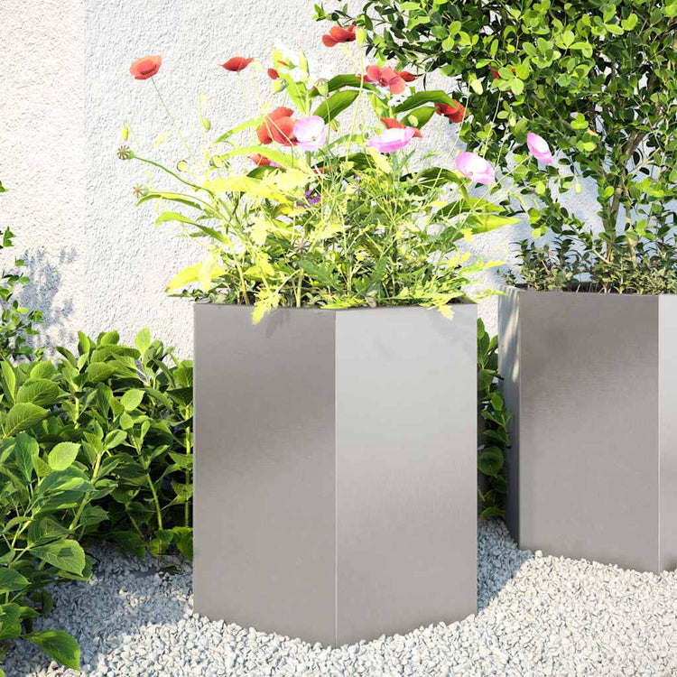 Vidaxl Planters 2 St Hexagon 46x40x45 cm en acier inoxydable