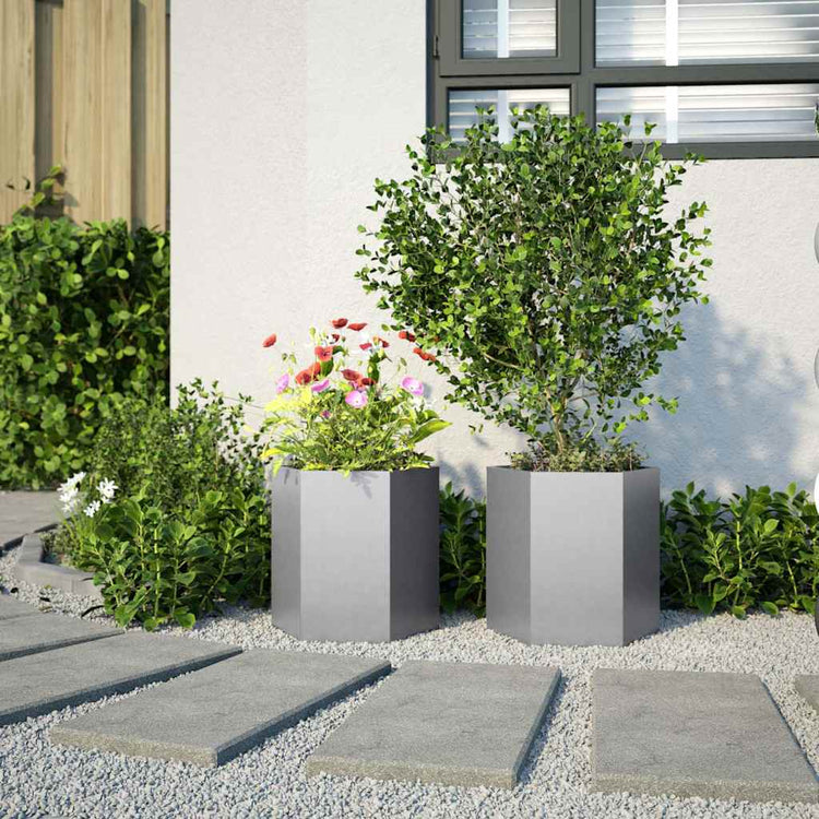 Vidaxl Planters 2 St Hexagon 46x40x45 cm en acier galvanisé