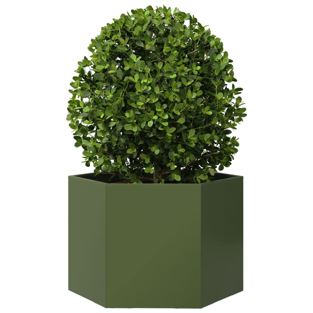 Vidaxl plannet hexagon 69x60x45 cm en acier olive vert