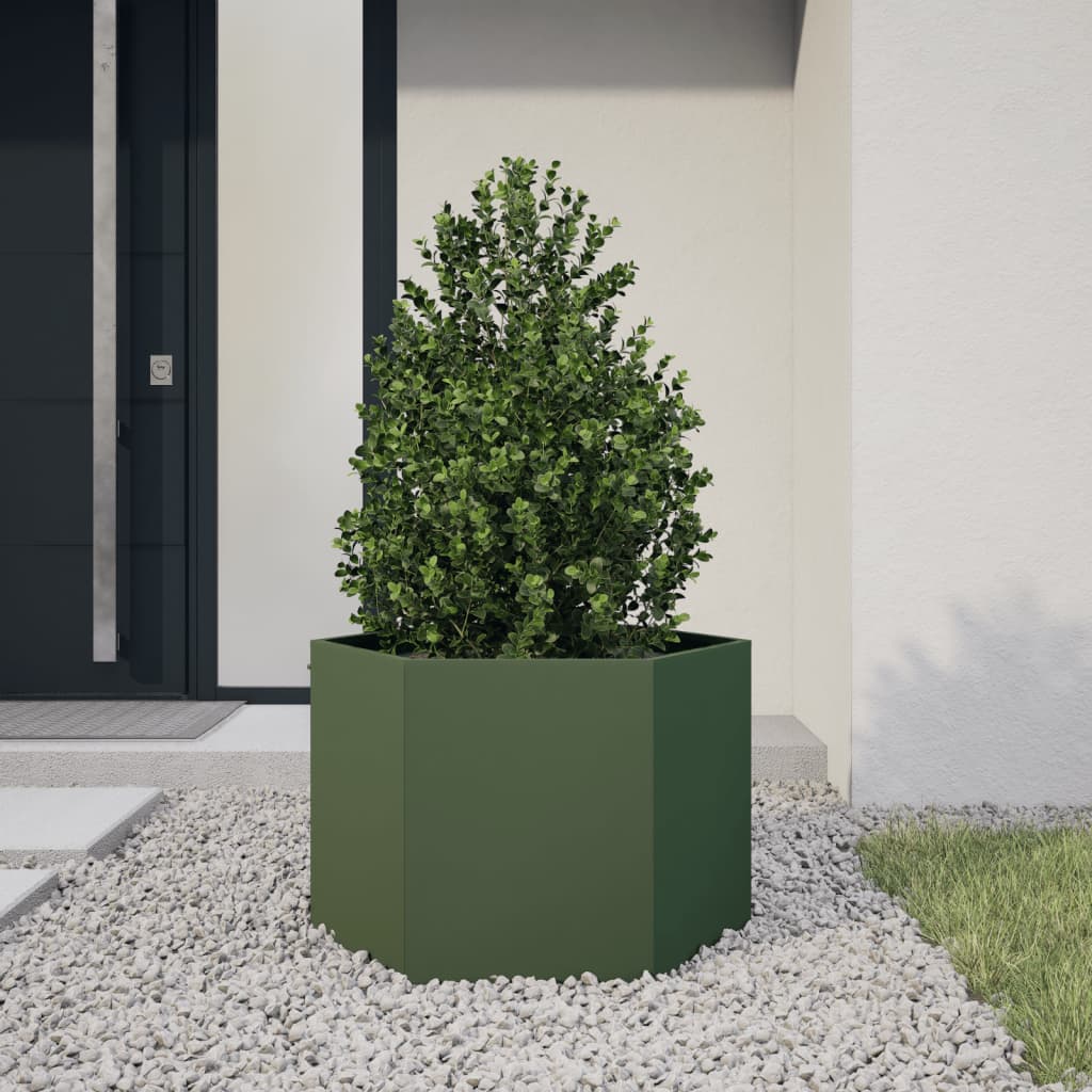 Vidaxl plannet hexagon 69x60x45 cm en acier olive vert