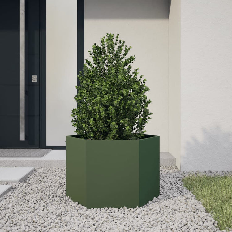 Vidaxl plannet hexagon 69x60x45 cm en acier olive vert