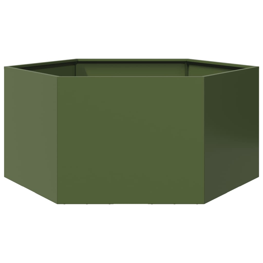 Vidaxl plannet hexagon 104x90x45 cm en acier olive vert
