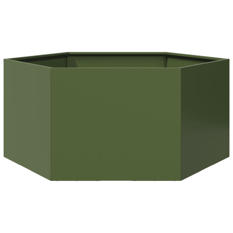 Vidaxl plannet hexagon 104x90x45 cm en acier olive vert