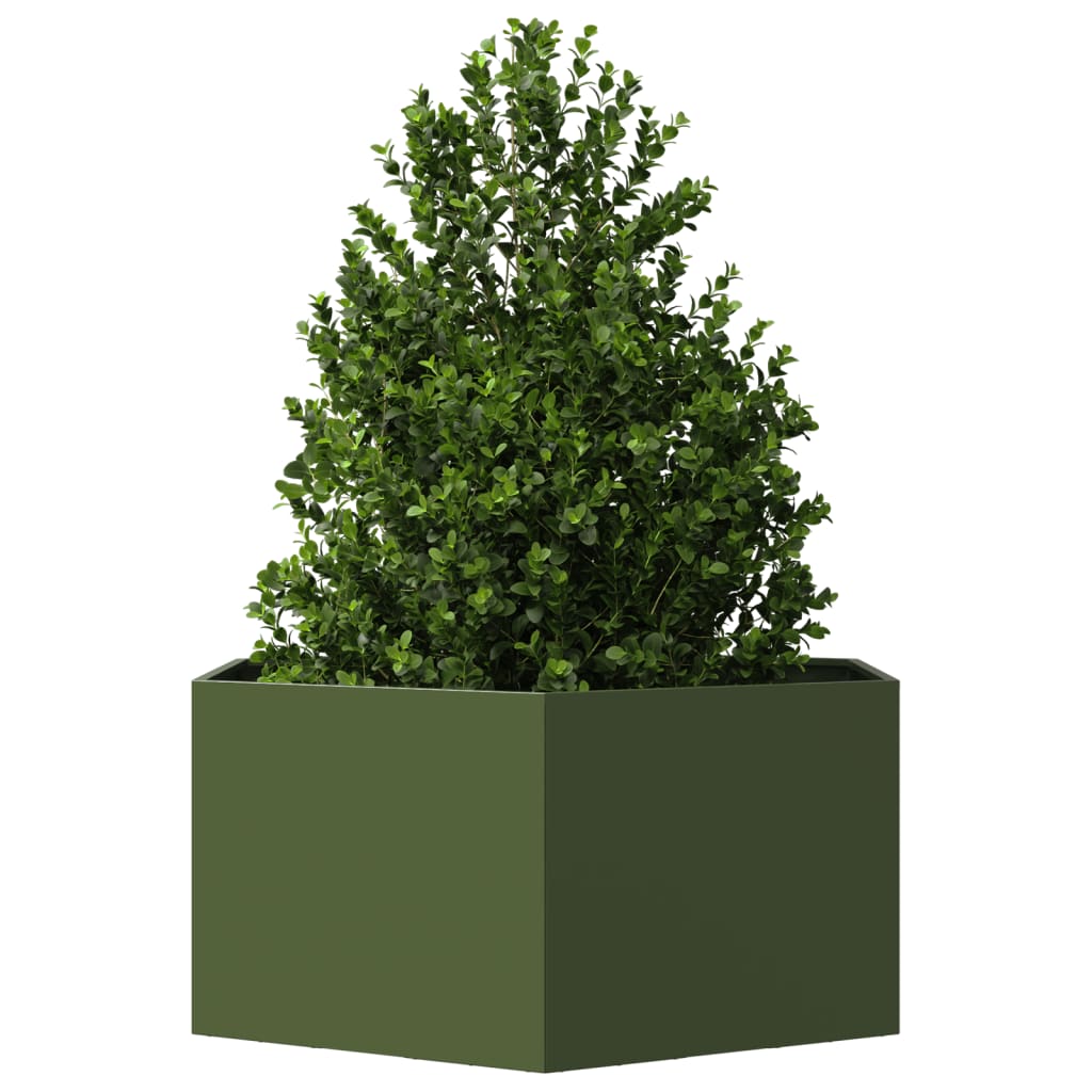 Vidaxl plannet hexagon 104x90x45 cm en acier olive vert