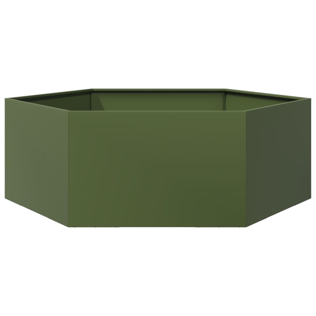 Vidaxl plannet hexagon 138x120x45 cm en acier olive vert