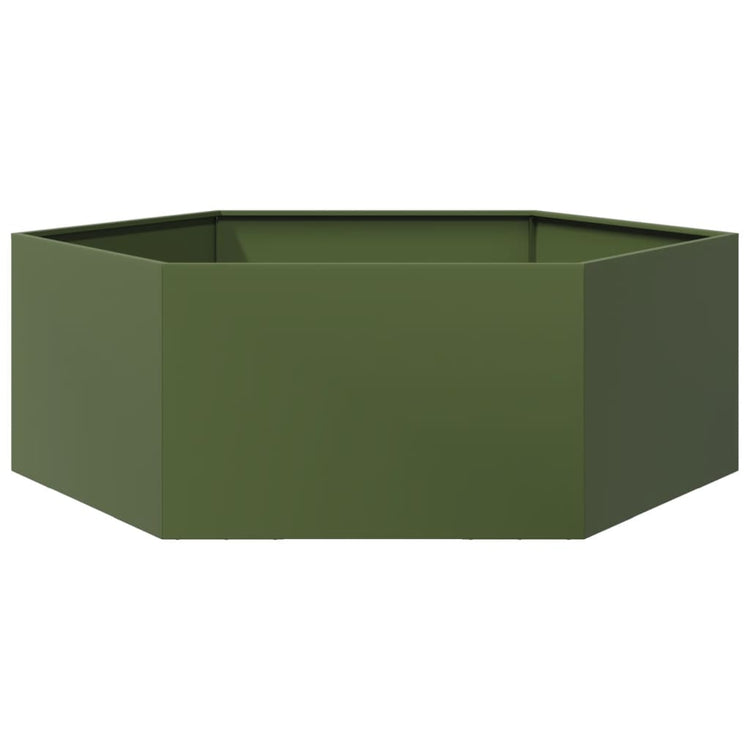 Vidaxl plannet hexagon 138x120x45 cm en acier olive vert