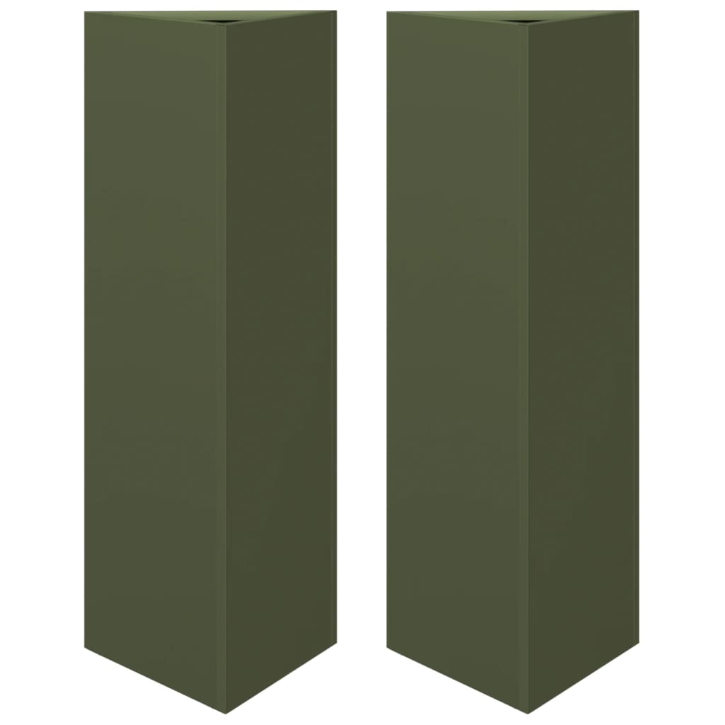 Vidaxl Planters 2 St Triangle 30x26x75 cm Green d'olive en acier