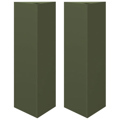 Vidaxl Planters 2 St Triangle 30x26x75 cm Green d'olive en acier