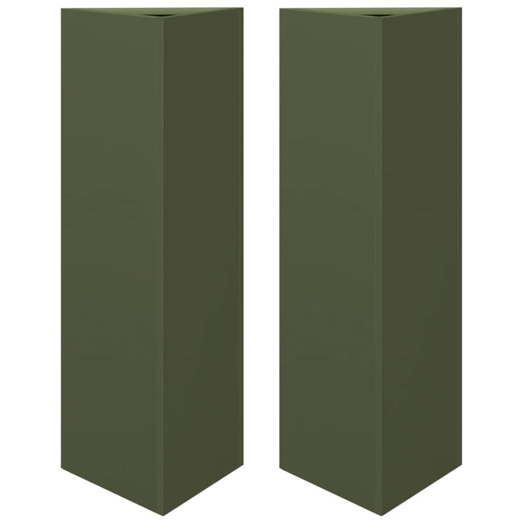 Vidaxl Planters 2 St Triangle 30x26x75 cm Green d'olive en acier