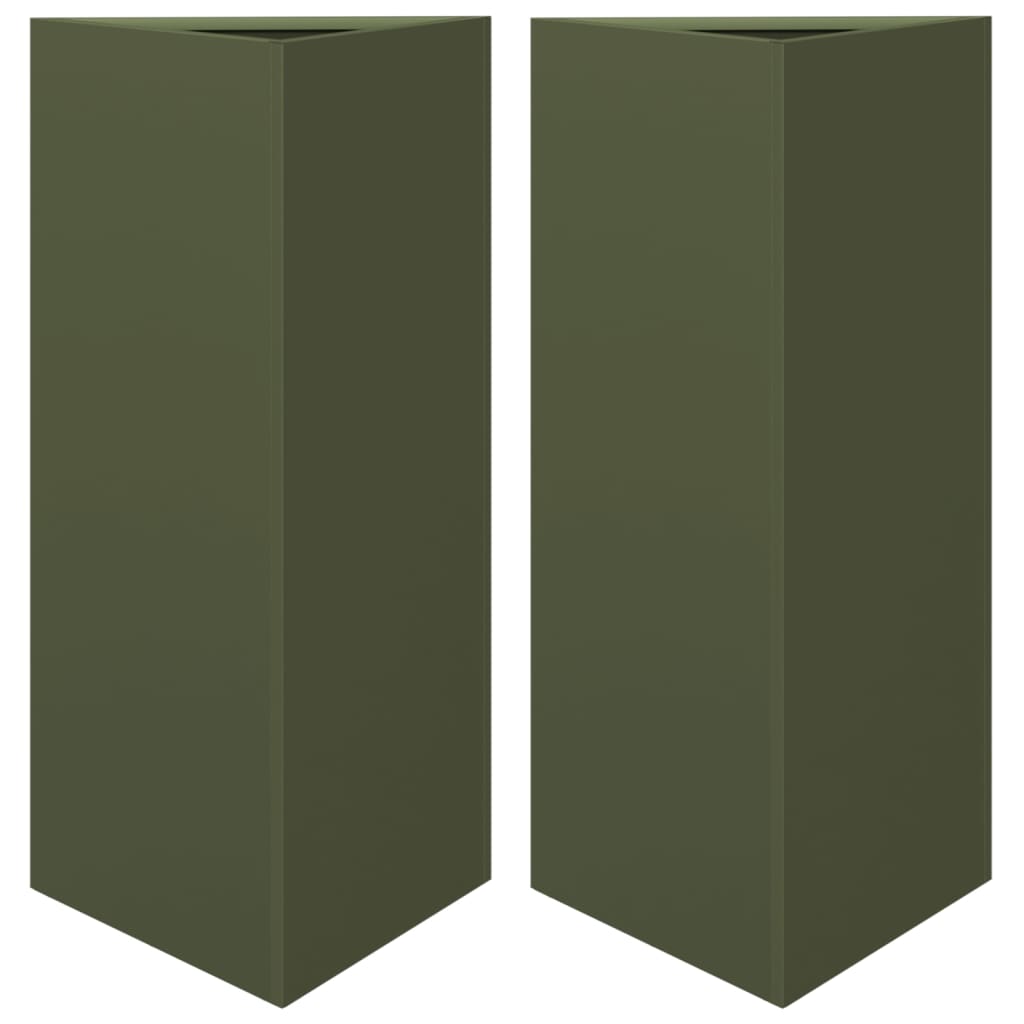 Vidaxl Planters 2 St Triangle 40x34.5x70 cm Green d'olive en acier