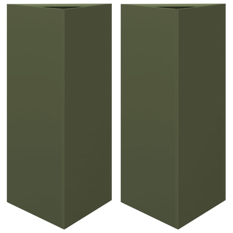 Vidaxl Planters 2 St Triangle 40x34.5x70 cm Green d'olive en acier