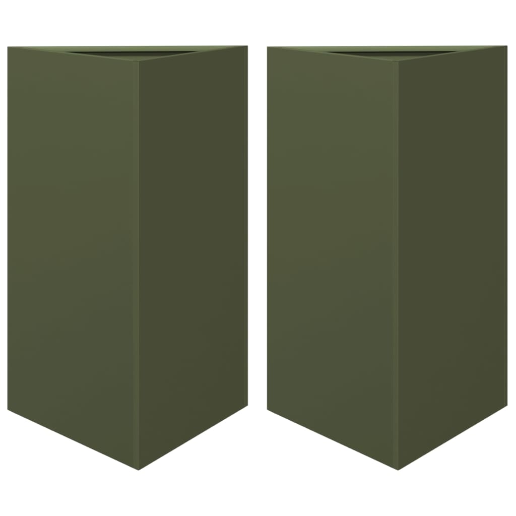 Vidaxl Planters 2 St Triangle 50x43x75 cm en acier vert olive