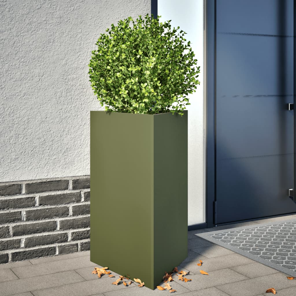 Vidaxl Planters 2 St Triangle 50x43x75 cm en acier vert olive