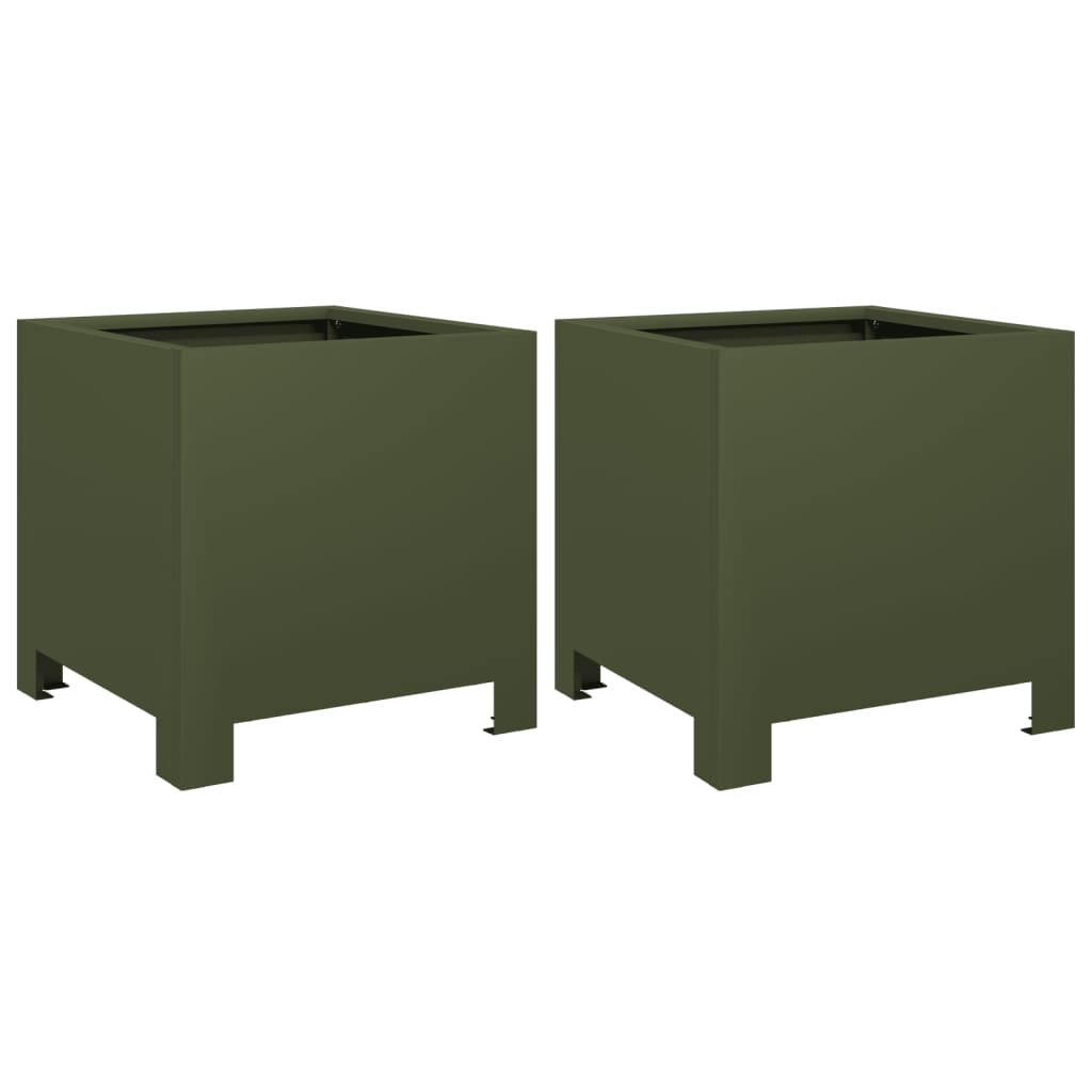 Vidaxl Planters 2 ST 30x30x30 cm en acier vert olive