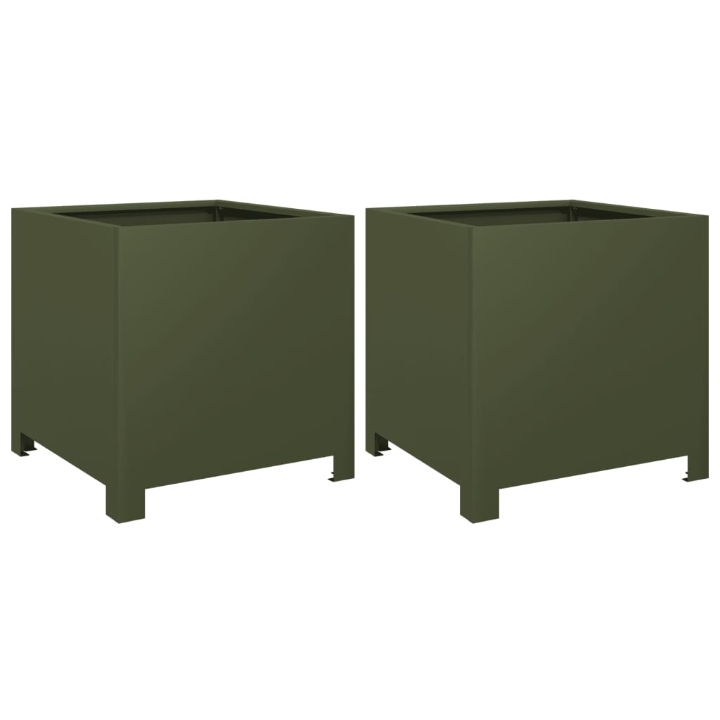Vidaxl Planters 2 ST 40x40x40 cm en acier vert olive