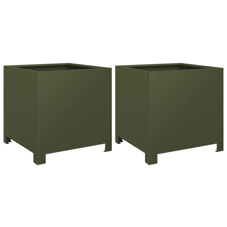 Vidaxl Planters 2 ST 40x40x40 cm en acier vert olive