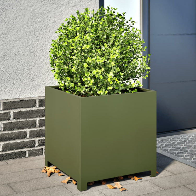 Boîte de planification Vidaxl 50x50x50 cm Green d'olive en acier