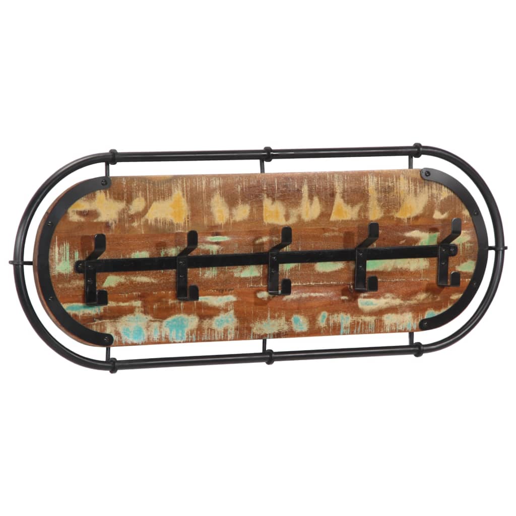 Rack de manteau mural vidaxl avec 5 crochets en bois recyclé solide