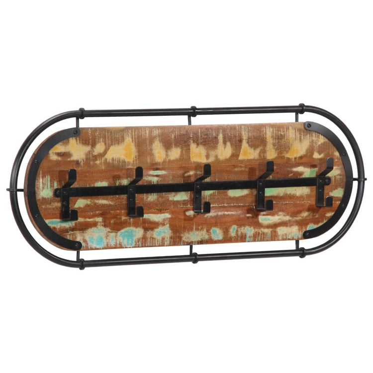 Rack de manteau mural vidaxl avec 5 crochets en bois recyclé solide