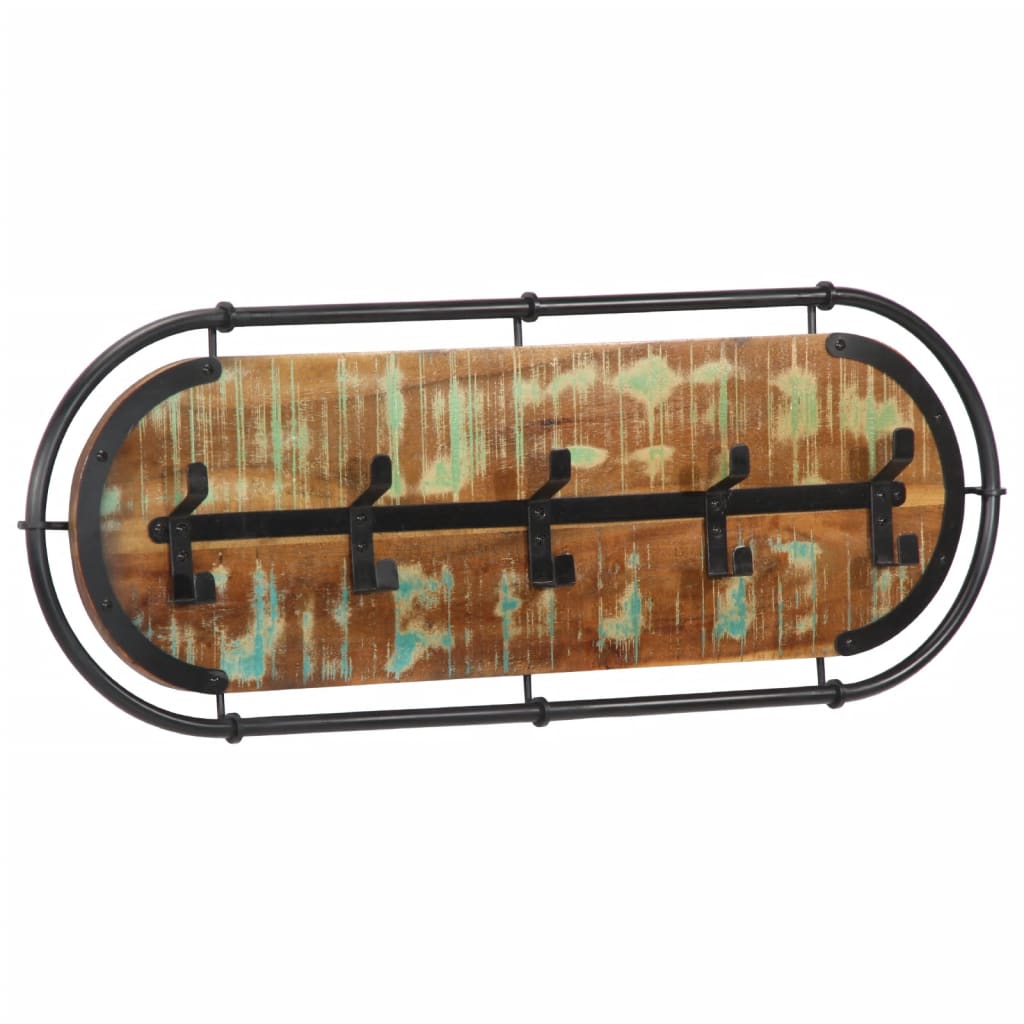 Rack de manteau mural vidaxl avec 5 crochets en bois recyclé solide