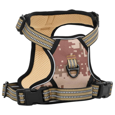 Vidaxl harnais de chiens bandes réfléchissantes réglables m camouflage marron