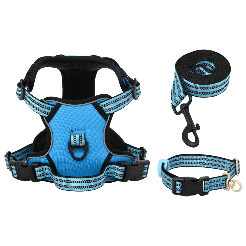 Harnais de chien vidaxl avec ceinture et collier ajusté en bleu
