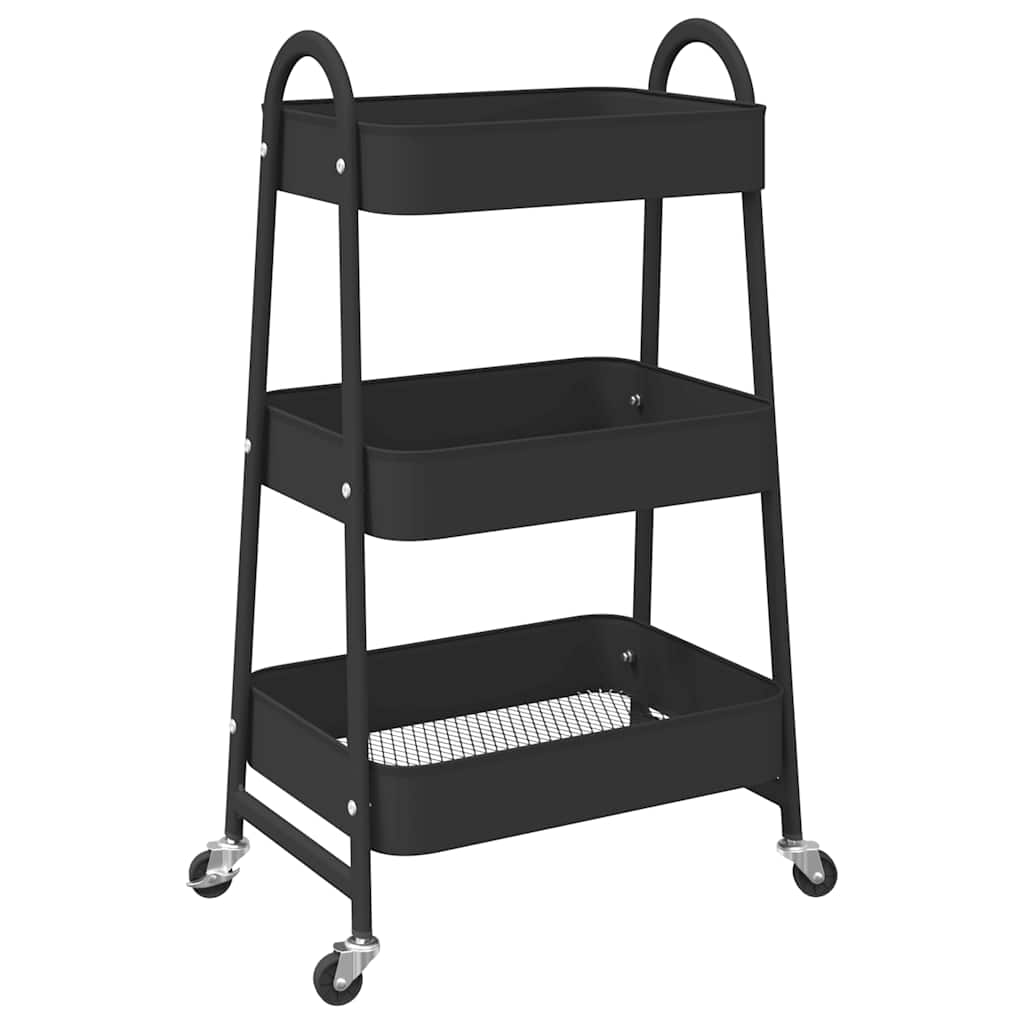 Vidaxl Storage Trolley 3 couches 42x41.5x77 cm en acier noir