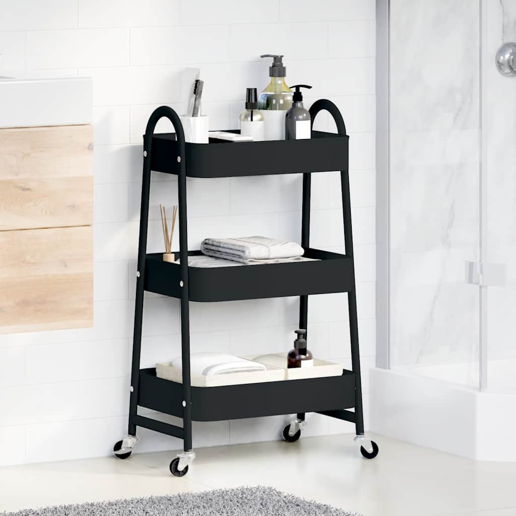 Vidaxl Storage Trolley 3 couches 42x41.5x77 cm en acier noir
