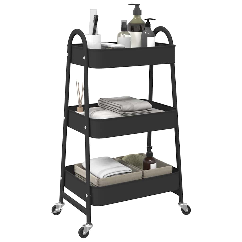Vidaxl Storage Trolley 3 couches 42x41.5x77 cm en acier noir