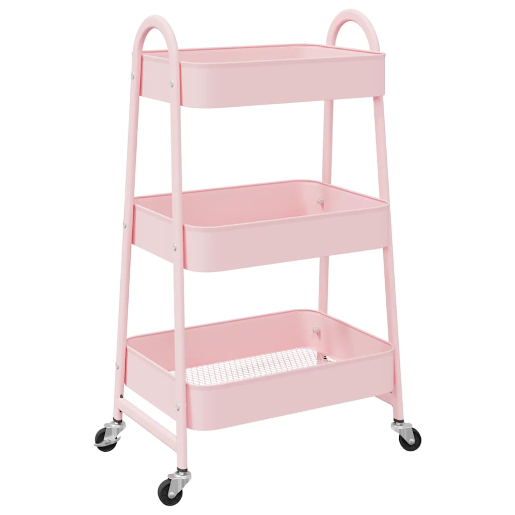 Vidaxl Storage Trolley 3 couches 42x41.5x77 cm en rose en acier