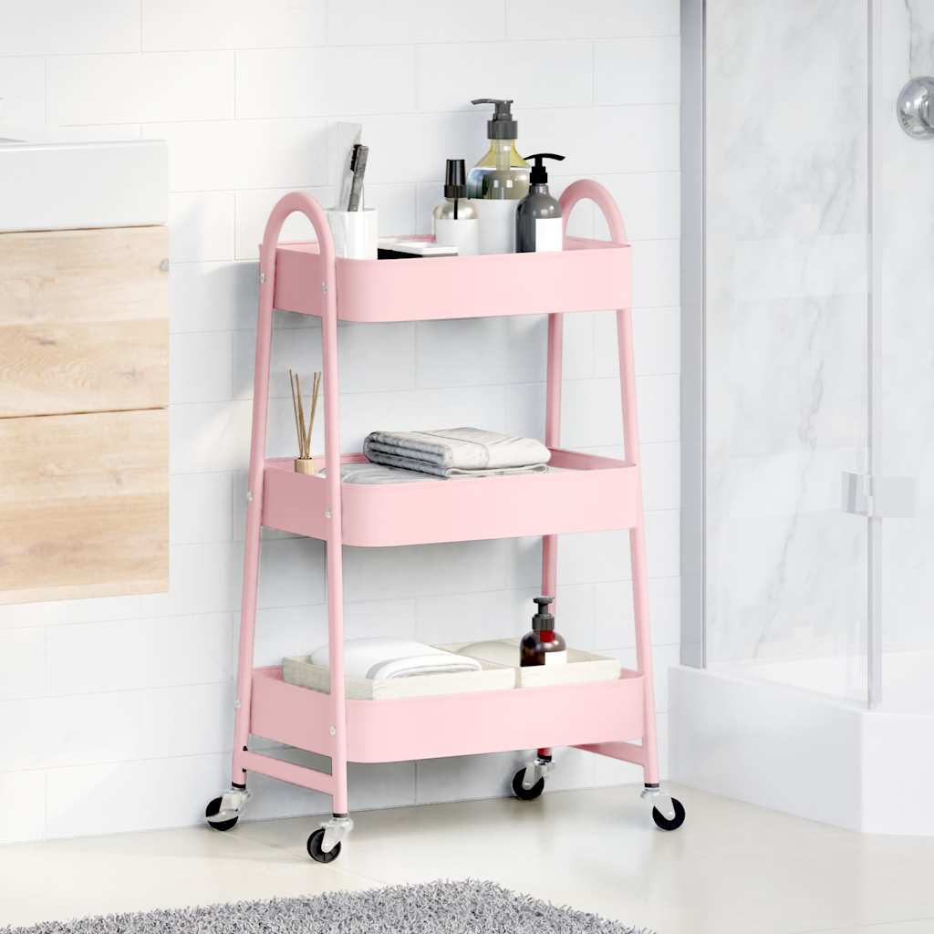 Vidaxl Storage Trolley 3 couches 42x41.5x77 cm en rose en acier
