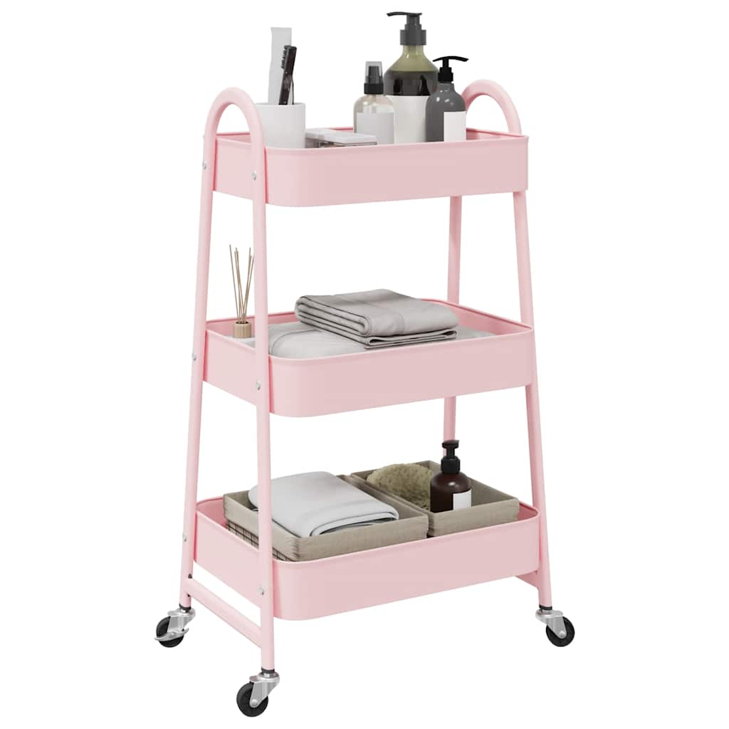 Vidaxl Storage Trolley 3 couches 42x41.5x77 cm en rose en acier
