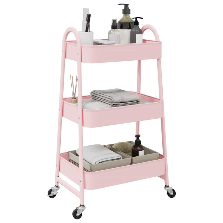 Vidaxl Storage Trolley 3 couches 42x41.5x77 cm en rose en acier