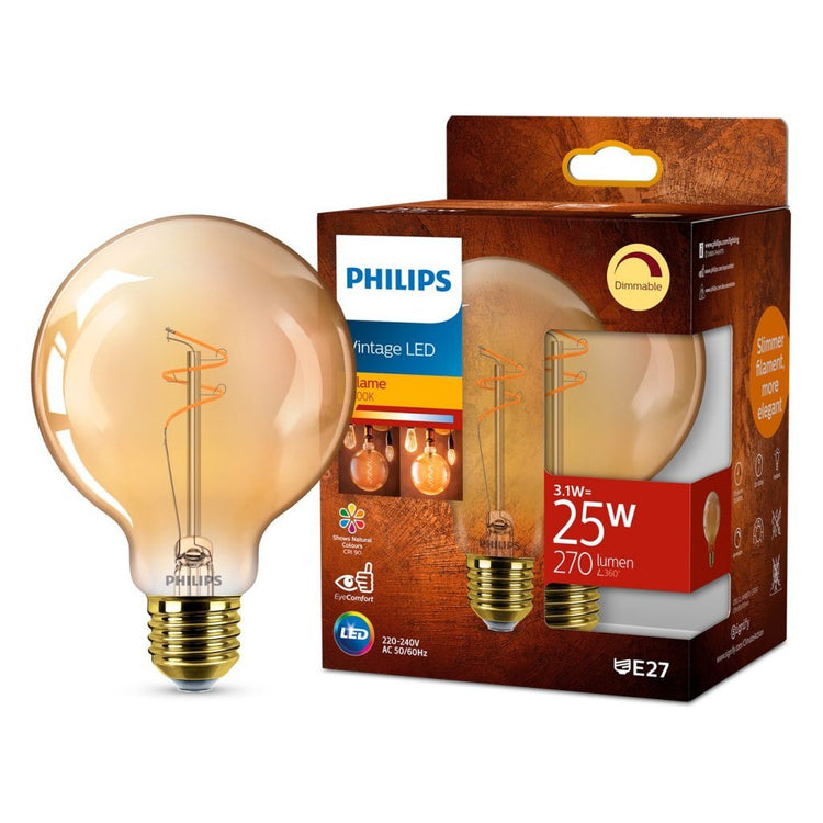 Philips vintage LED globe dimmable G95 E27 60W verre ambré