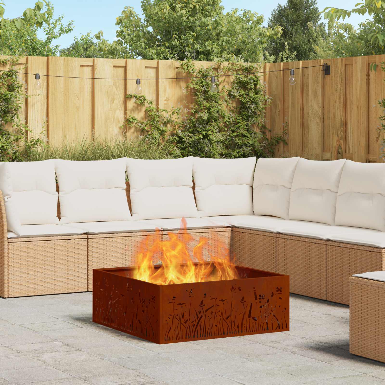 Vidaxl brasero marron 80 x 80 x 30 cm acier corten