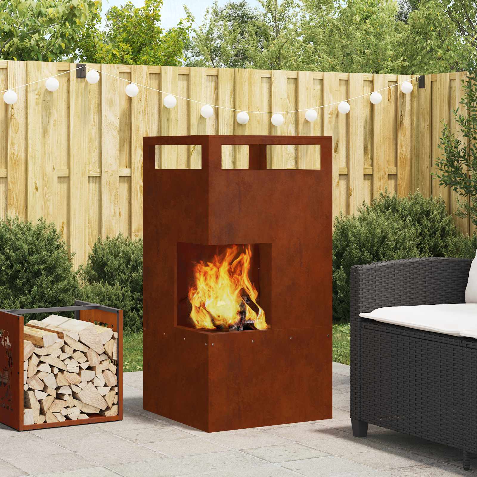 Vidaxl brasero marron 50 x 50 x 100 cm acier