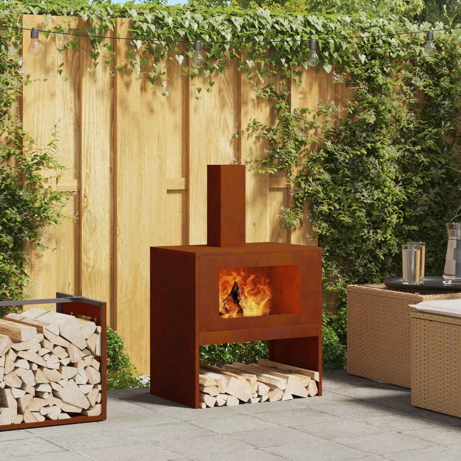 Vidaxl brasero marron 60 x 40 x 96 cm acier corten