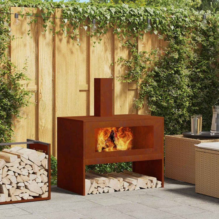 Vidaxl brasero marron 80 x 50 x 96 cm acier corten