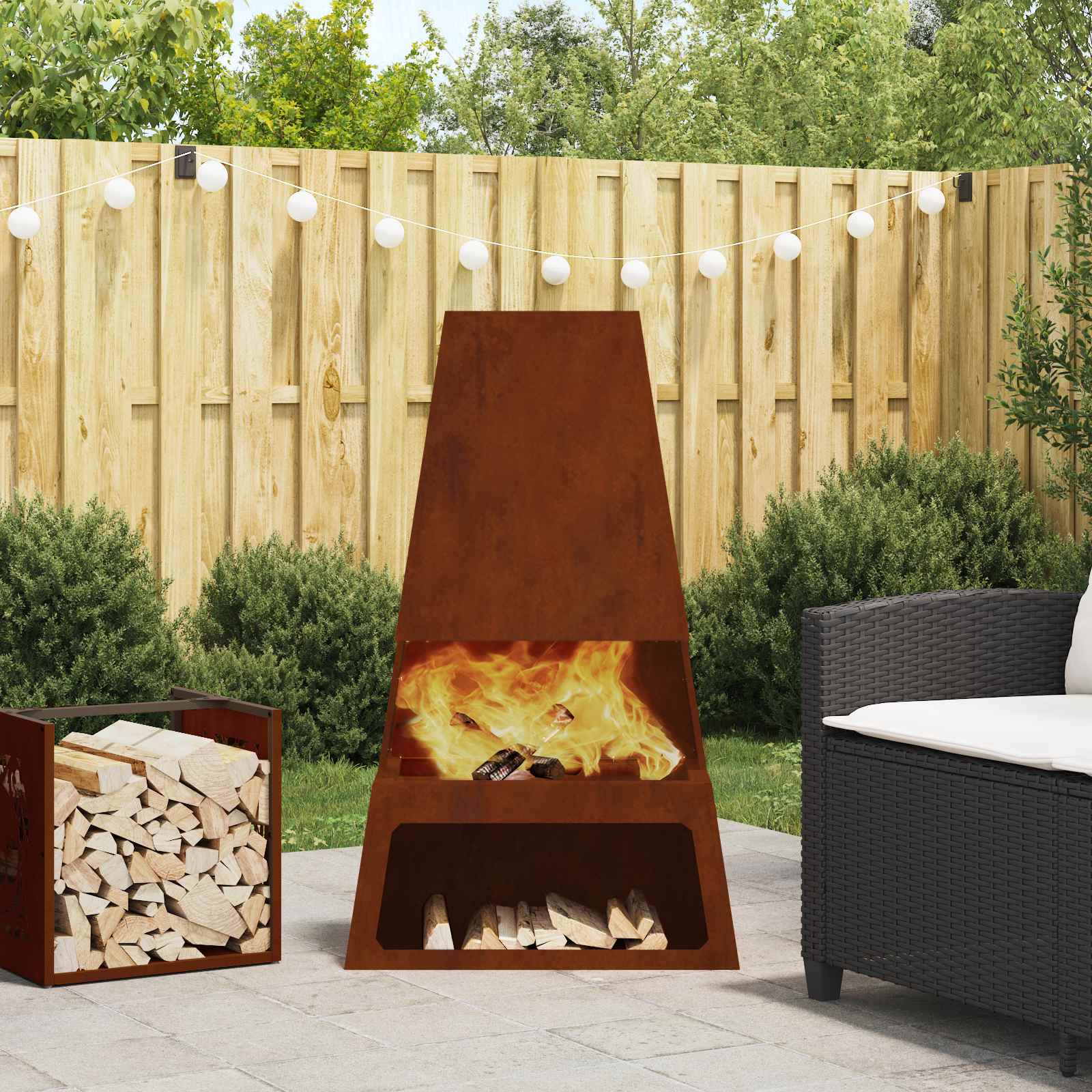 Vidaxl brasero marron 60 x 35 x 100 cm acier corten