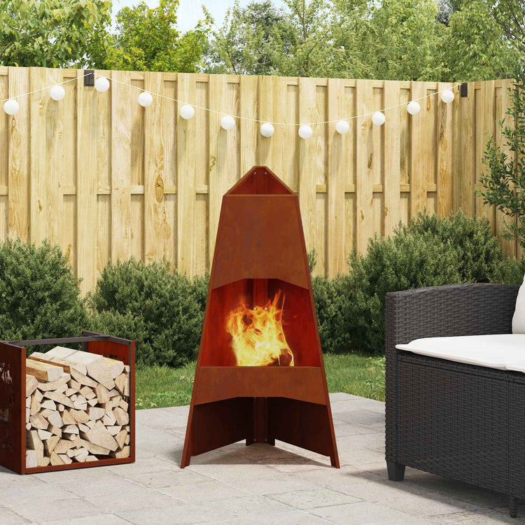 Vidaxl brasero marron 50 x 50 x 95 cm acier corten